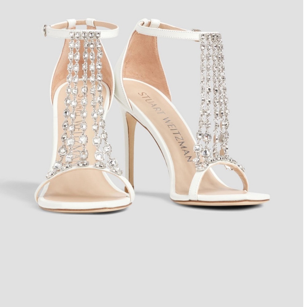 Stuart Weitzman Stardust 100 Crystal-Embellished Leather Sandals